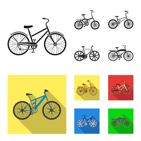 Barn cykel och andra typer. Olika cyklar som samling ikoner i svart, platt stil vektor symbol stock illustration web. — Stock vektor