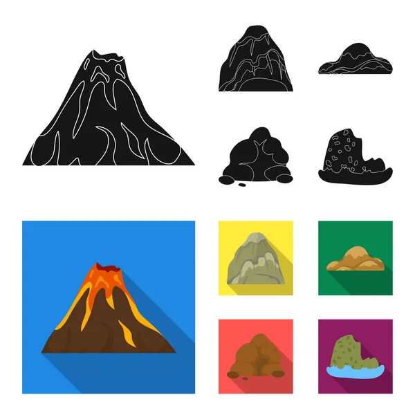 Боулдеры, округлые горы, скалы в море. Различные горы устанавливают иконки коллекции в черном, плоском стиле векторные символы фондового иллюстрации веб . — стоковый вектор