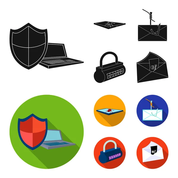 Hacker, sistema, conexión .Hackers y hacking conjunto de iconos de la colección en negro, plano estilo vector símbolo stock ilustración web . — Vector de stock