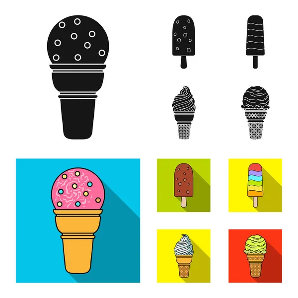 Eis auf einem Stock, in einem Waffelkegel und anderen Arten. Eis Set Sammlung Symbole in schwarz, flachen Stil Vektor Symbol Stock Illustration Web. — Stockvektor