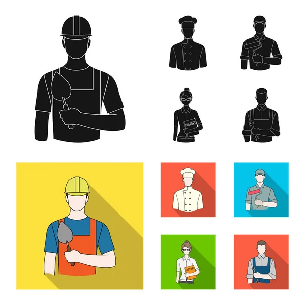 Cocinero, pintor, profesor, cerrajero mechanic.Profession conjunto de iconos de la colección en negro, plano estilo vector símbolo stock ilustración web . — Archivo Imágenes Vectoriales