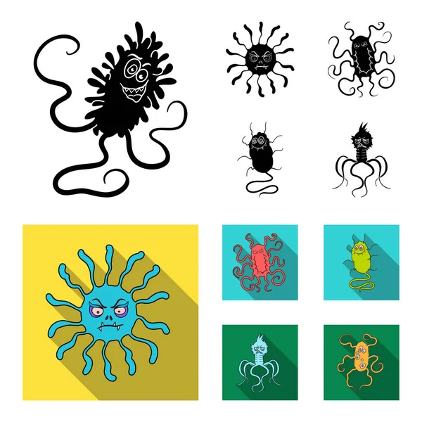 Diferentes tipos de microbios y virus. Iconos de colección de virus y bacterias conjunto en negro, estilo plano vector símbolo stock ilustración web . — Archivo Imágenes Vectoriales