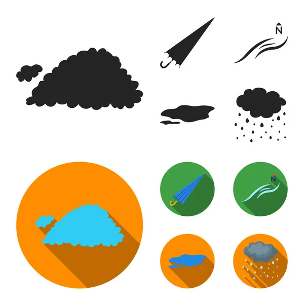 Nuvola, ombrello, vento del nord, una pozzanghera a terra. Le icone della collezione di set meteo in nero, stile piatto vettoriale simbolo stock illustrazione web . — Vettoriale Stock