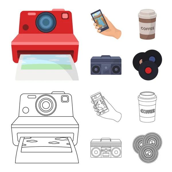 Hipster, moda, estilo, subcultura .Hipster estilo conjunto de iconos de la colección en la historieta, contorno estilo vector símbolo stock ilustración web . — Archivo Imágenes Vectoriales