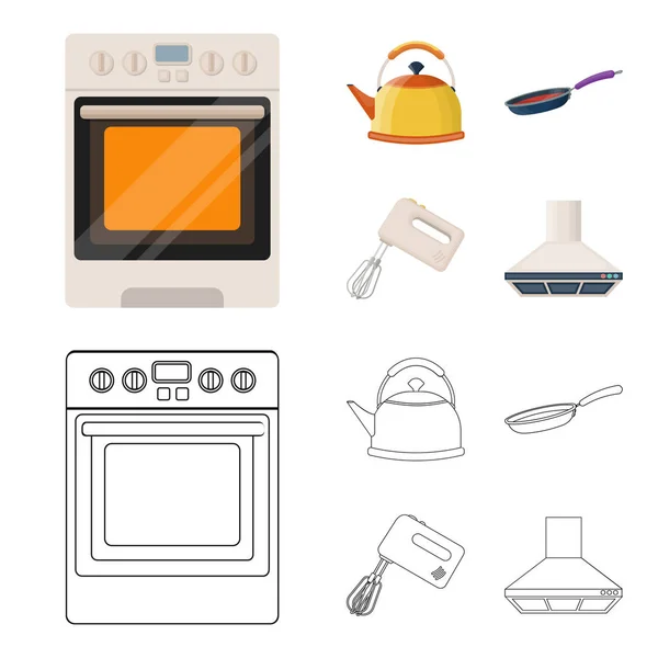 Equipo de cocina de dibujos animados, esbozar iconos en la colección de conjuntos para el diseño. Cocina y accesorios vector símbolo stock web ilustración . — Vector de stock