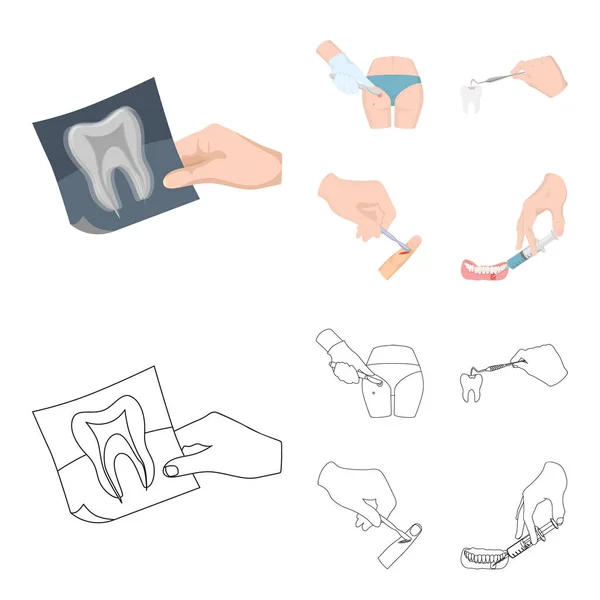 Dent, rayons X, instrument, dentiste et autres icônes web dans la bande dessinée, contour style.chirurgien, abcès, icônes scalpel dans la collection set . — Image vectorielle