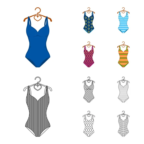 Diferentes tipos de trajes de baño. Trajes de baño conjunto de iconos de colección en dibujos animados, contorno estilo vector símbolo stock ilustración web . — Archivo Imágenes Vectoriales