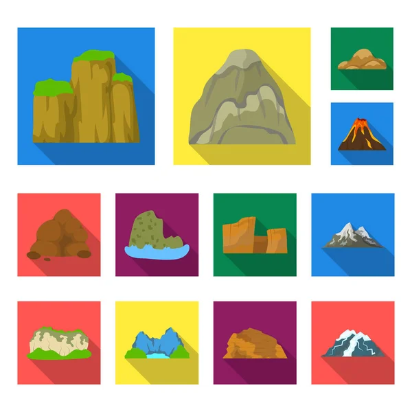 Различные горы плоские иконки в коллекции наборов для design.Mountains и ландшафтных векторных символов веб-иллюстрации . — стоковый вектор