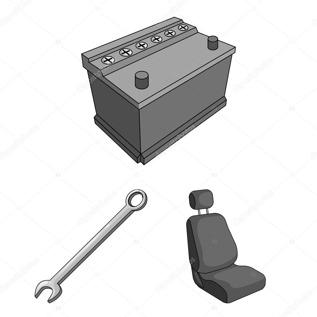 Car, vehicle monochrome icons in set collection for design. Car and equipment vector symbol stock web illustration.