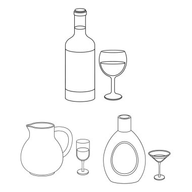 Set koleksiyonu tasarım için alkol anahat simgeleri türleri. Alkol şişeleri vektör simge stok web çizimde.