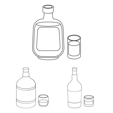 Set koleksiyonu tasarım için alkol anahat simgeleri türleri. Alkol şişeleri vektör simge stok web çizimde.