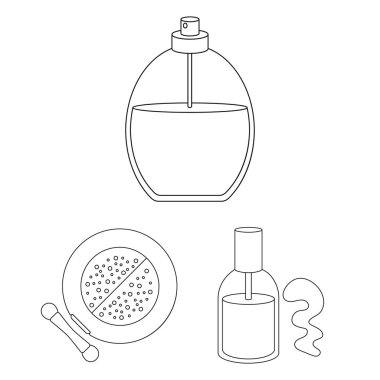 Makyaj ve kozmetik set koleksiyonu tasarım için simgeleri anahat. Makyaj ve ekipman sembol stok web illüstrasyon vektör.