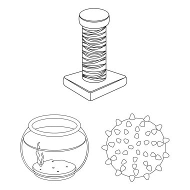 Set koleksiyonu tasarım için evde beslenen hayvan dükkan anahat simgeleri. Hayvanlar için ürünler sembol stok web illüstrasyon vektör.