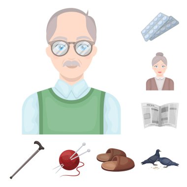 Set koleksiyonu tasarım için insan yaşlılık karikatür simgeler. Emekli, hayat vektör simge stok web resimde nokta.