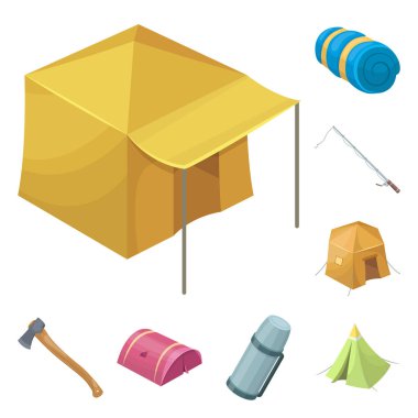 Çadır çeşitleri set koleksiyonu tasarım için simgeleri karikatür. Resimde web geçici barınak ve vektör simge stok konut.