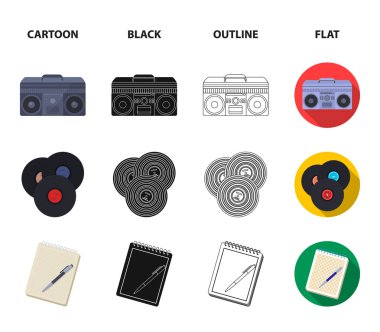 Yenilikçi, moda, Stil, alt kültür. Hipster stil toplama simgeler kümesi çizgi film, siyah, anahat, düz stil vektör simge stok çizim web.