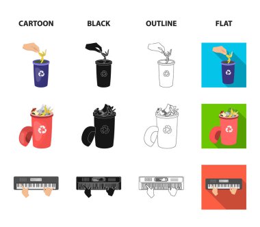 Enerji tasarruflu bir houseplant ve diğer web simgesi çizgi film, siyah, anahat, düz stil sulama ampul. çöp atık ve çöp simgeleri set koleksiyonu ile.