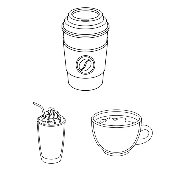 Diferentes tipos de ícones de contorno de café na coleção de conjuntos para design. Café bebida vetor símbolo web ilustração . —  Vetores de Stock