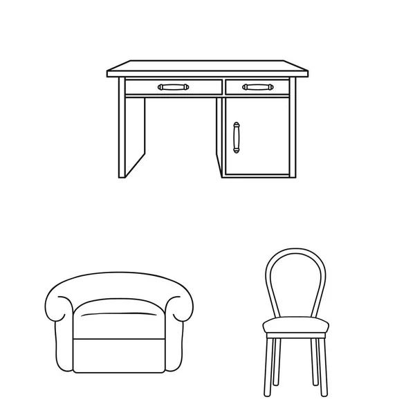 Muebles e interiores esbozan iconos en la colección de conjuntos para el diseño.Muebles para el hogar vector símbolo stock web ilustración . — Vector de stock