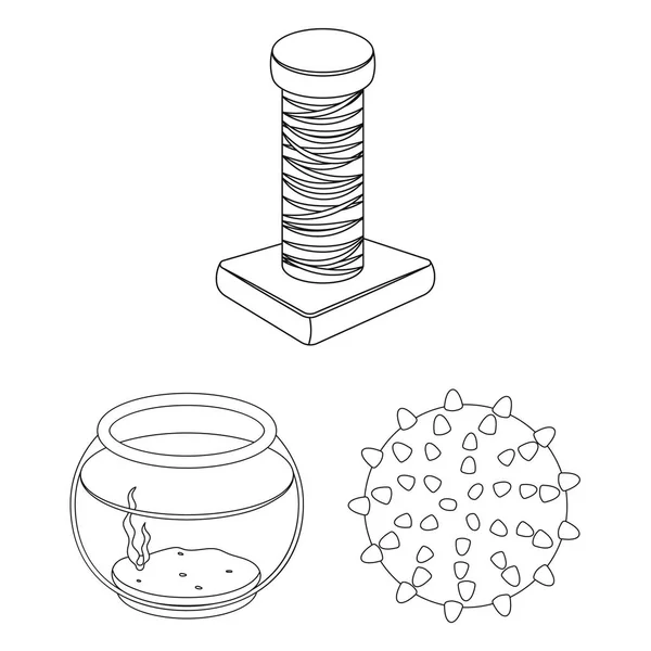 Set koleksiyonu tasarım için evde beslenen hayvan dükkan anahat simgeleri. Hayvanlar için ürünler sembol stok web illüstrasyon vektör. — Stok Vektör