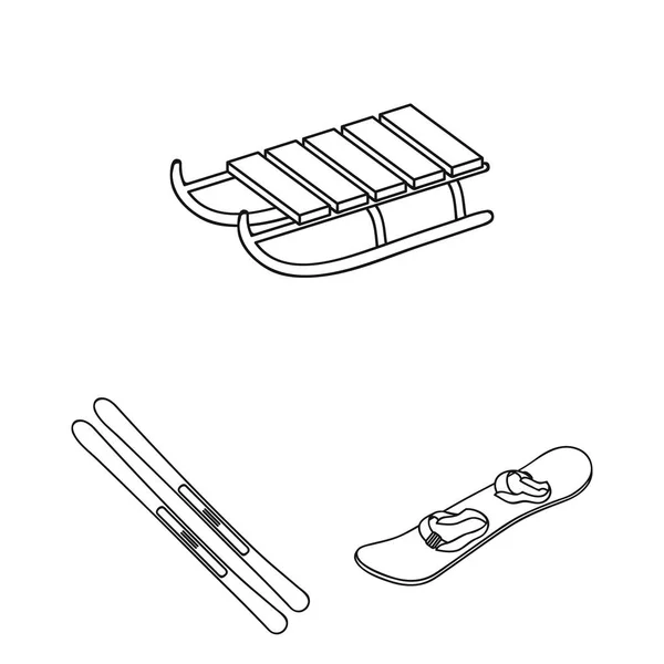 Estância de esqui e ícones de contorno de equipamentos na coleção de conjuntos para design. Entretenimento e recreação vetor símbolo web ilustração . — Vetor de Stock