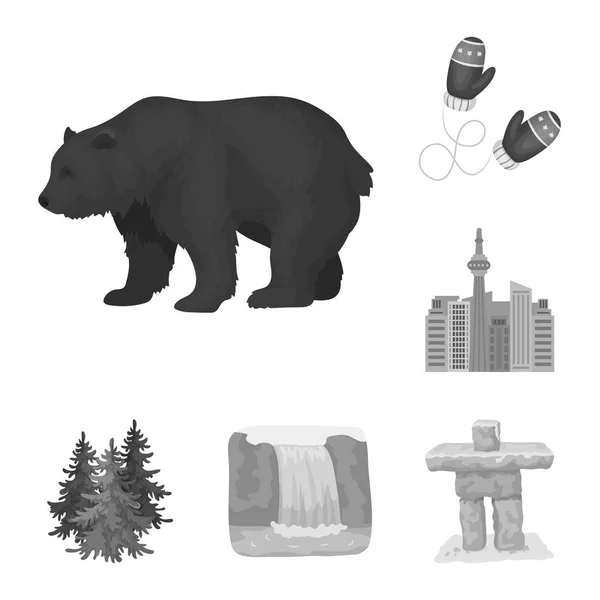 Country Canada monochrome icons in set collection for design. Canada and landmark vector symbol stock web illustration. — Stock Vector