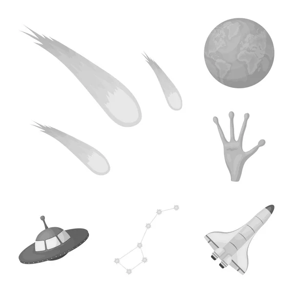 Tecnologia spaziale icone monocromatiche nella collezione set per il design.Spacecraft e attrezzature vettoriale simbolo stock web illustrazione . — Vettoriale Stock