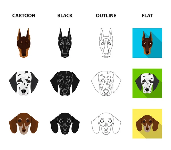 不同品种的狗的枪口。犬的品种 st. 伯纳德, 金猎犬, 猎犬, 达尔马提亚集合图标在卡通, 黑色, 轮廓, 平面风格矢量符号股票插画网站. — 图库矢量图片