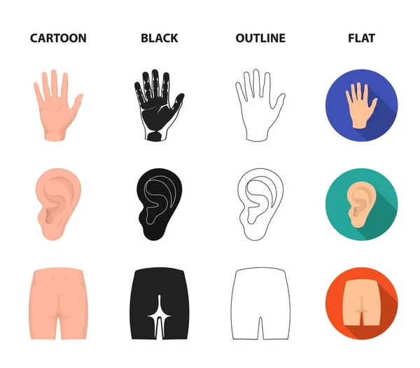 다시 사람, 입, 손, 귀. 본문의 일부 만화, 블랙, 개요, 평면 스타일 벡터 기호 재고 일러스트 웹 컬렉션 아이콘을 설정. — 스톡 벡터