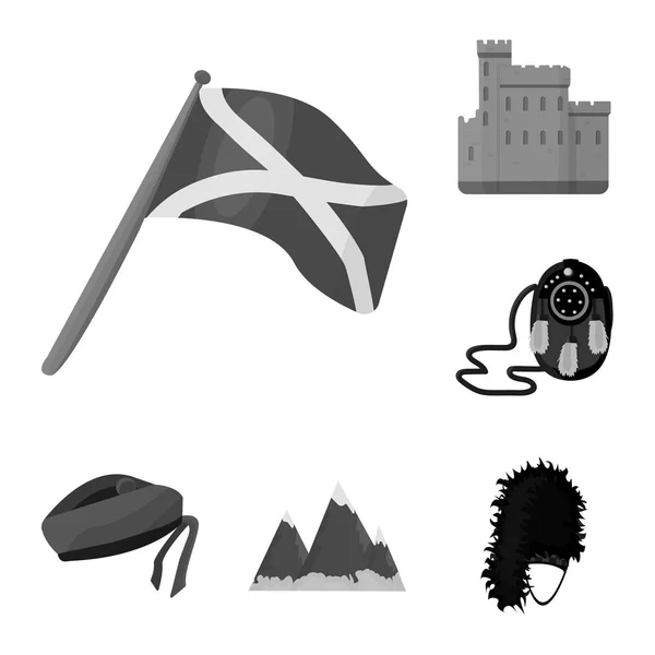 País Escocia iconos monocromáticos en colección de conjuntos para el diseño. Turismo, cultura y tradición vector símbolo stock web ilustración . Ilustración De Stock