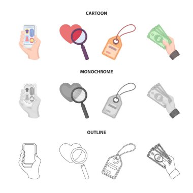 El, cep telefonu, online mağaza ve diğer ekipmanlar. E ticaret koleksiyonu Icons set çizgi film, anahat, tek renkli stil vektör simge stok çizim web.