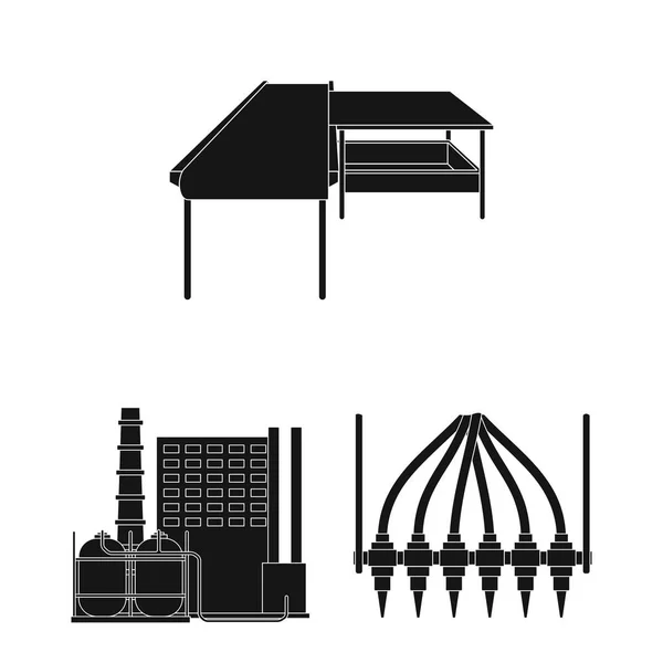 Attrezzature e icone nere della macchina nella collezione di set per la progettazione.Progresso tecnico del simbolo vettoriale di fabbrica illustrazione web stock . — Vettoriale Stock