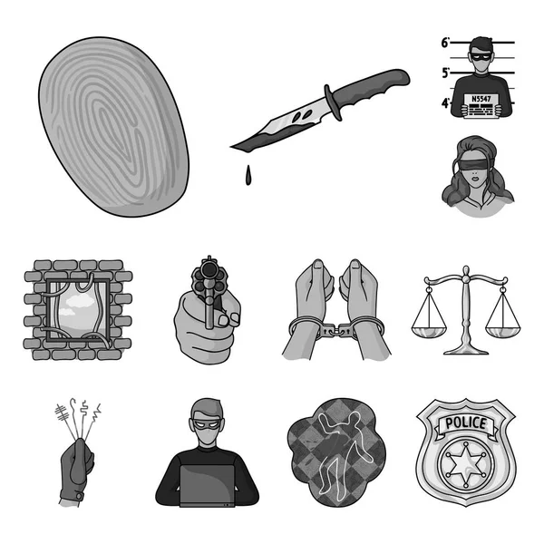 Suç ve ceza tek renkli simgeler set koleksiyonu tasarım için. Suç vektör simge stok web çizim.