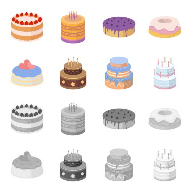 Tatlım, tatlı, krema, şeker pekmezi. Kek ülke toplama simgeler çizgi film, tek renkli stil vektör simge stok çizim web ayarla..