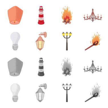 LED ışık, sokak lambası, aynı. Çizgi film, tek renkli stil vektör simge stok çizim web simgeler ışık kaynağı ayarla.