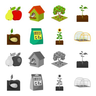 Şirket, ekoloji ve diğer web simgesi karikatür, tek renkli stil. Kabuğu, cezalar, Bahçe simgeler kümesi koleksiyonu.