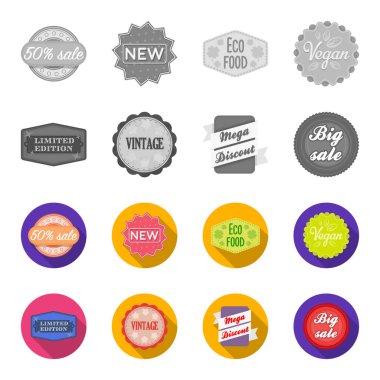 Sayılı seri, vintage, mega discont, kazmak Satılık. Etiket, tek renkli, düz stil vektör simge stok çizim web simgeler ayarla.