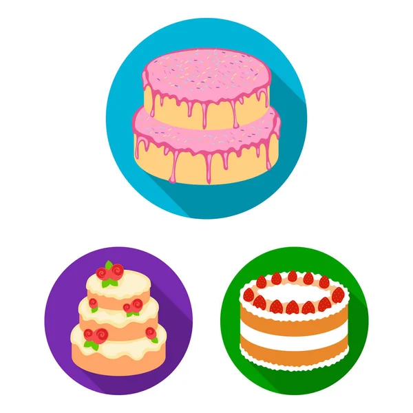 Cake e Dessert icone piatte nella collezione set per il design. Vacanze torta vettore simbolo stock web illustrazione . — Vettoriale Stock