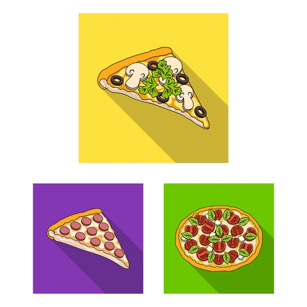 Ícones planos de pizza diferentes na coleção de conjuntos para design.Pizza comida vetor símbolo estoque web ilustração . — Vetor de Stock
