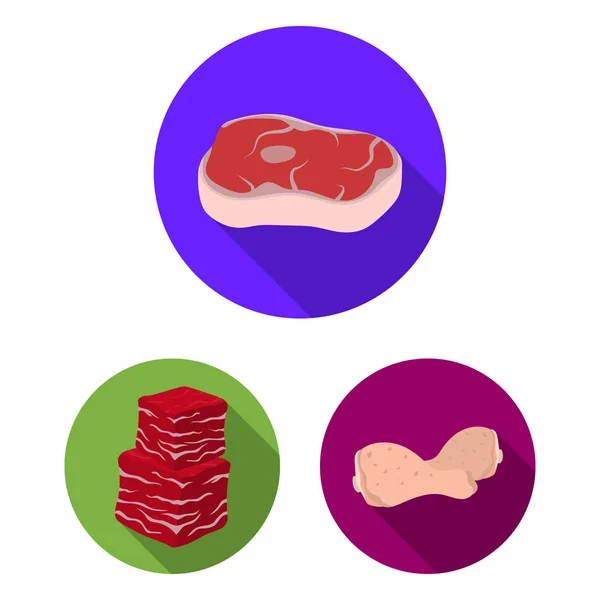 Diferentes iconos planos de carne en la colección de conjuntos para el diseño. Carne producto vector símbolo stock web ilustración . — Vector de stock