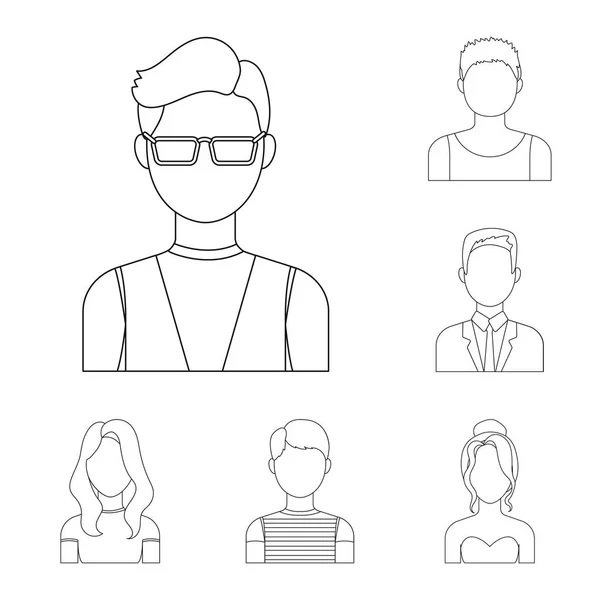 Ícones de contorno de avatar e rosto na coleção de conjuntos para design. Uma pessoa aparência vetor símbolo web ilustração . —  Vetores de Stock