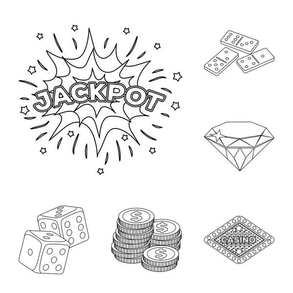 Ícones do casino e do esboço do jogo na coleção do jogo para o projeto. Casino e equipamentos símbolo vetorial ilustração web estoque . — Vetor de Stock