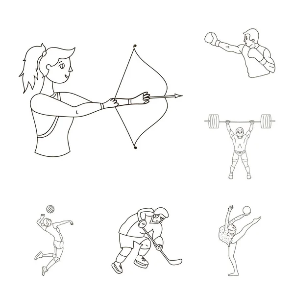 Verschillende soorten sport overzicht pictogrammen in set collectie voor design. Atleet, wedstrijden vector symbool voorraad web illustratie. — Stockvector