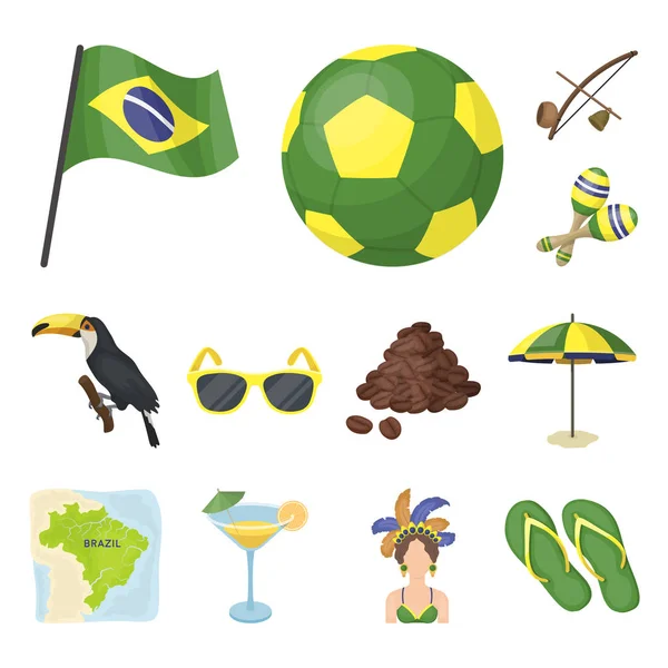 Land Brazilië cartoon pictogrammen in set collectie voor design. Reizen en bezienswaardigheden Brazilië symbool voorraad web vectorillustratie. — Stockvector