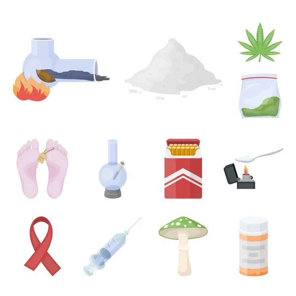 Narkotikamissbruk och attribut tecknad ikoner i set samling för design. Missbrukare och drog vektor symbol lager web illustration. — Stock vektor