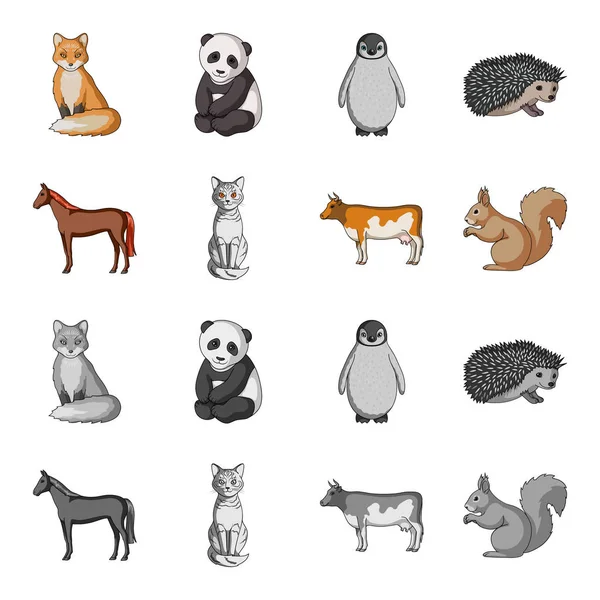 At, inek, kedi, sincap ve diğer hayvanlar. Hayvanlar karikatür, tek renkli stil vektör simge stok çizim web simgeler ayarla.