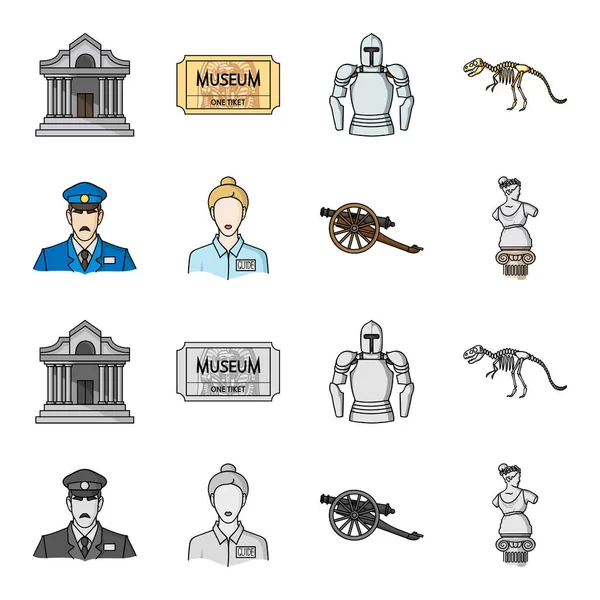 Bekçi, Kılavuzu, heykel, silah. Çizgi film, tek renkli stil vektör simge stok çizim web simgeler Müzesi ayarla.