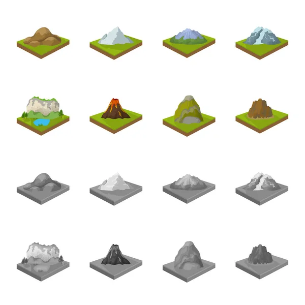 Mountains, rocks and landscape. Relief and mountains set collection icons in cartoon,monochrome style isometric vector symbol stock illustration web. — Stock Vector