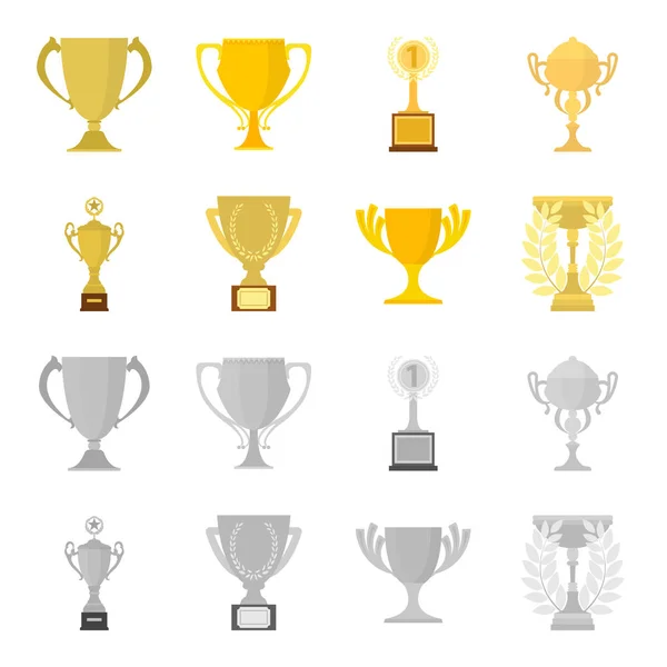 Gouden Cup beeldverhaal, zwart-wit pictogrammen in set collectie voor design. Winnaars Cup vectorillustratie symbool voorraad web. — Stockvector