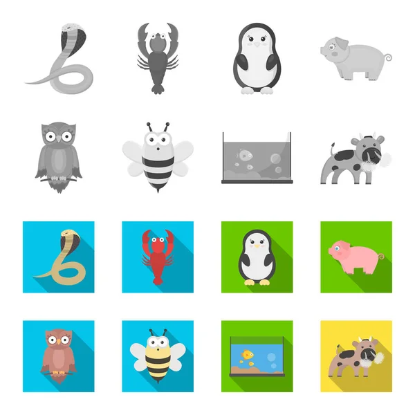 Un monocromo poco realista, iconos de animales planos en la colección de conjuntos para el diseño. Animales de juguete vector símbolo stock web ilustración . — Vector de stock